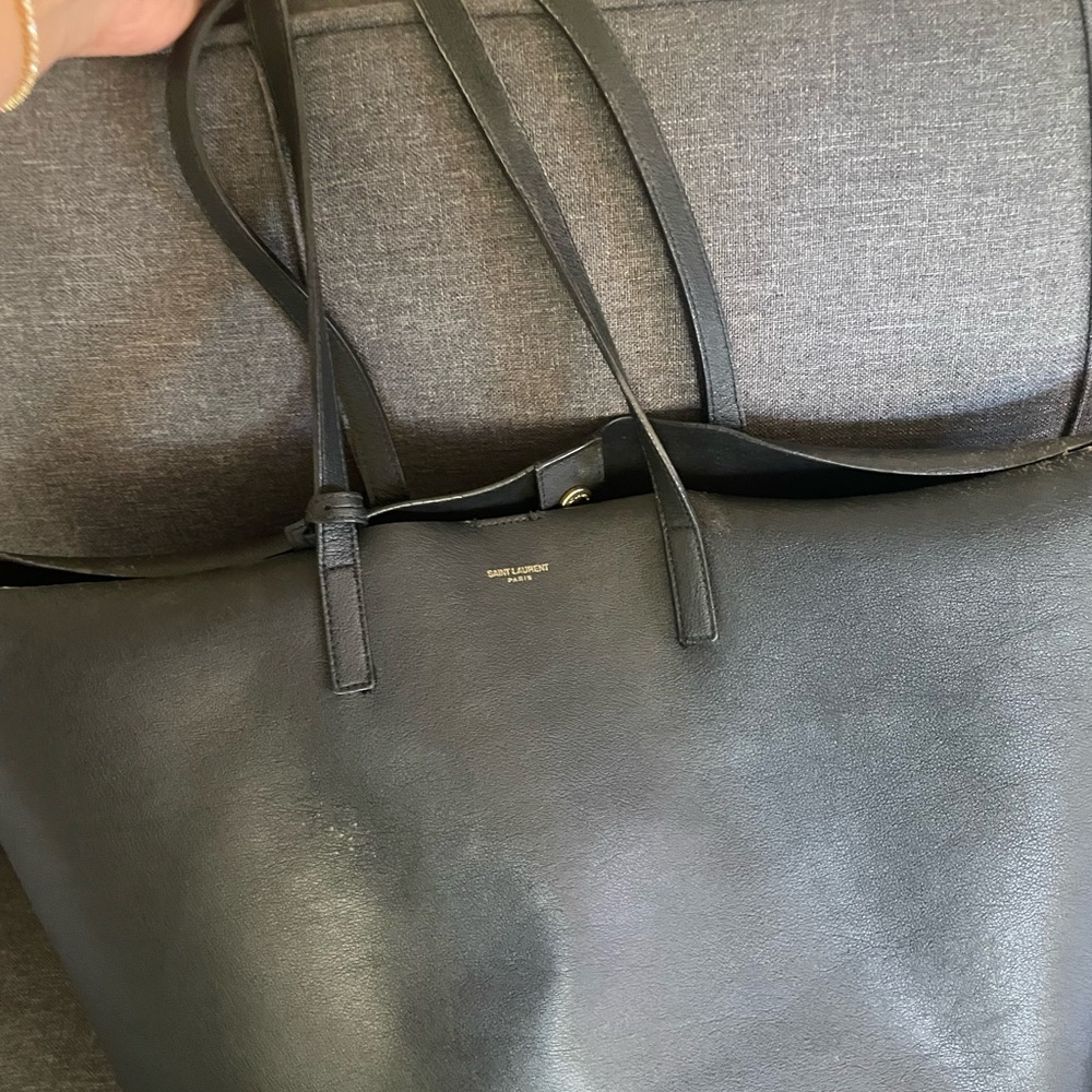 Saint Laurent Black Leather Tote Bag